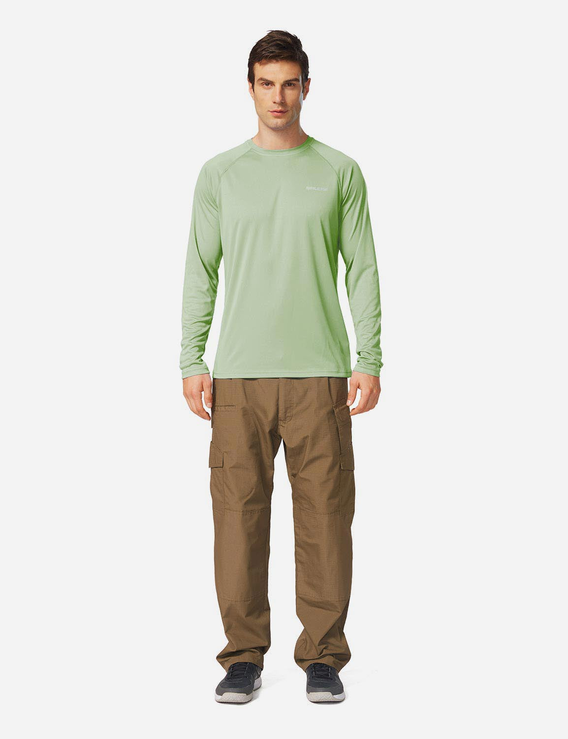 Baleaf Men's UPF50+ Long Sleeved Loose Fit Casual T-Shirt aga002 Pale Green Full