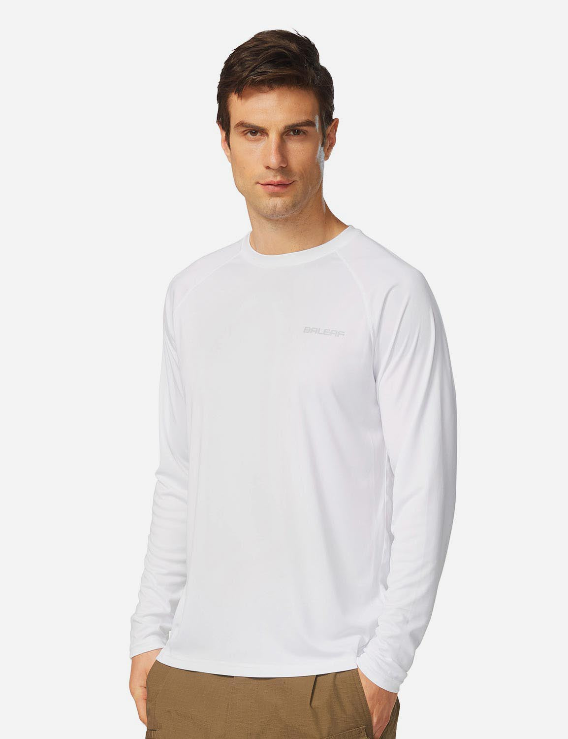 #Baleaf Men's UPF50+ Long Sleeved Loose Fit Casual T-Shirt aga002 White Side