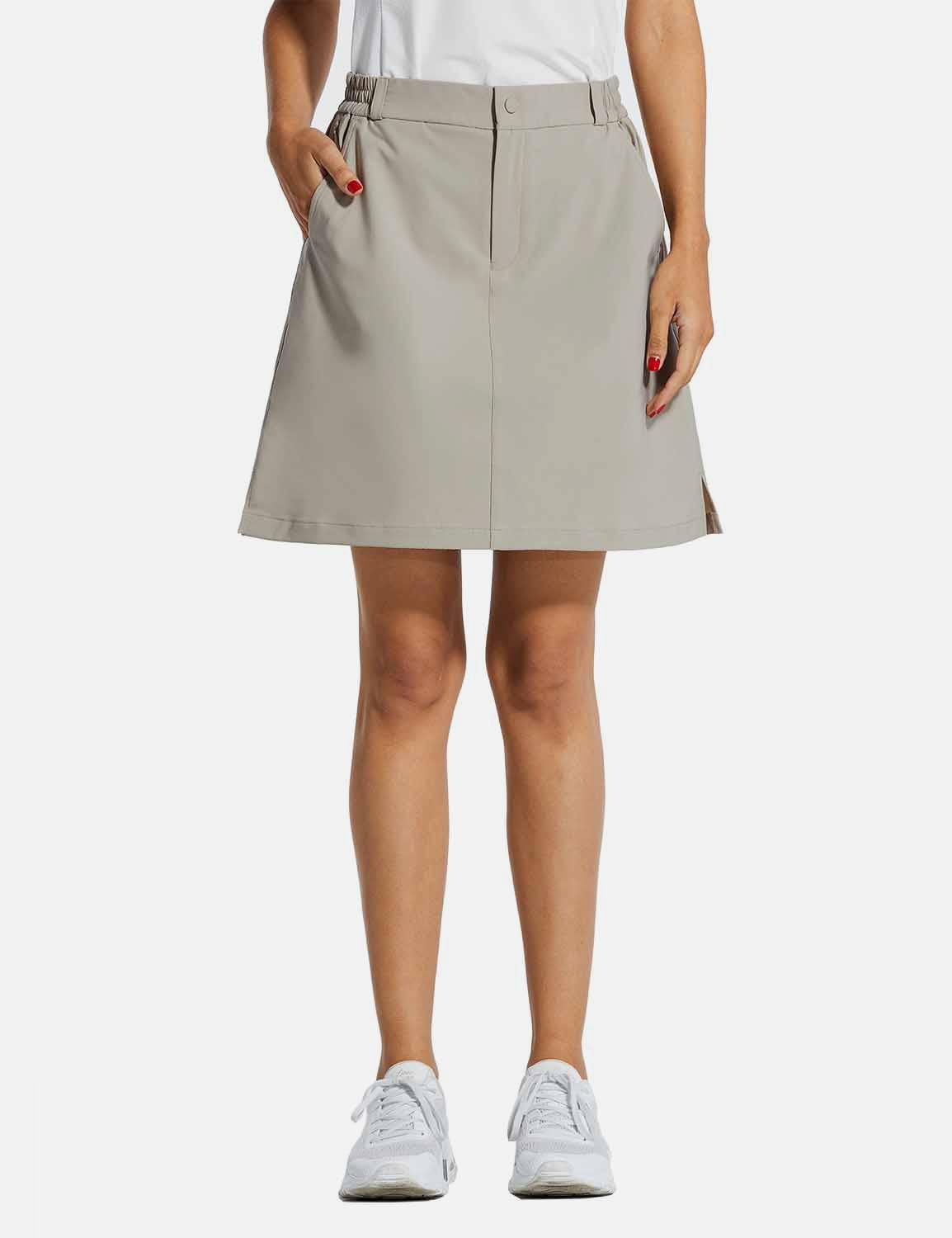 Baleaf Womens UPF 50+ High Rise Waterproof Flared Skirt w Zippered Pocket cga003 Neutral Gray Front