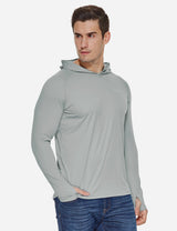 Baleaf Men's UPF50+ Hooded & Thumbhole Comfort Fit Long Sleeved Shirt aga030 Gray Side
