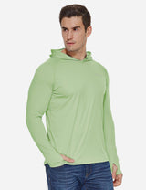 Baleaf Men's UPF50+ Hooded & Thumbhole Comfort Fit Long Sleeved Shirt aga030 Pale Green Side
