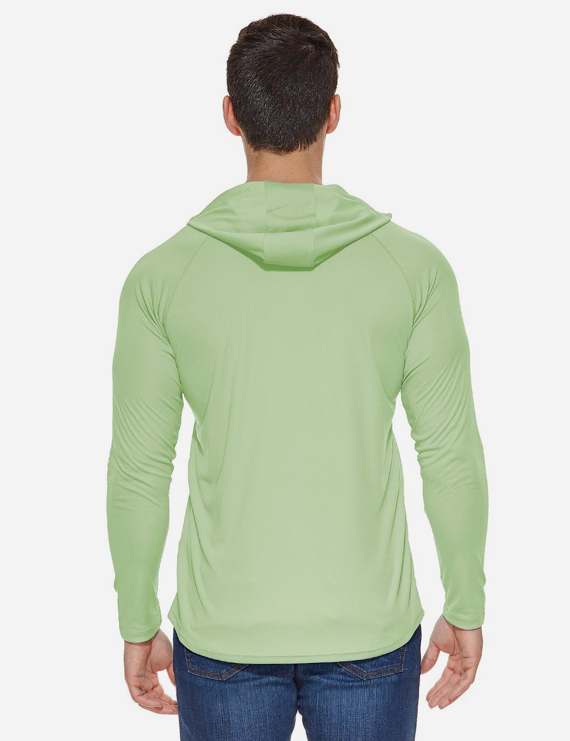 Baleaf Men's UPF50+ Hooded & Thumbhole Comfort Fit Long Sleeved Shirt aga030 Pale Green Back