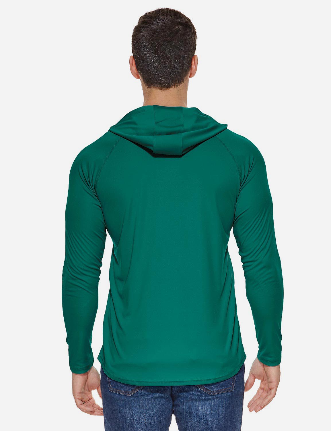 Baleaf Men's UPF50+ Hooded & Thumbhole Comfort Fit Long Sleeved Shirt aga030 Emerald Back