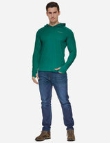 Baleaf Men's UPF50+ Hooded & Thumbhole Comfort Fit Long Sleeved Shirt aga030 Emerald Full