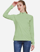 Baleaf Women's UP50+ Collared Long Sleeved Tshirt w Thumbholes aga065 Dark Green Side