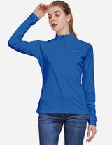 Baleaf Women's UP50+ Collared Long Sleeved Tshirt w Thumbholes aga065 Ocean Blue Side