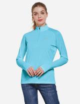 Baleaf Women's UP50+ Collared Long Sleeved Tshirt w Thumbholes aga065 Blue Front