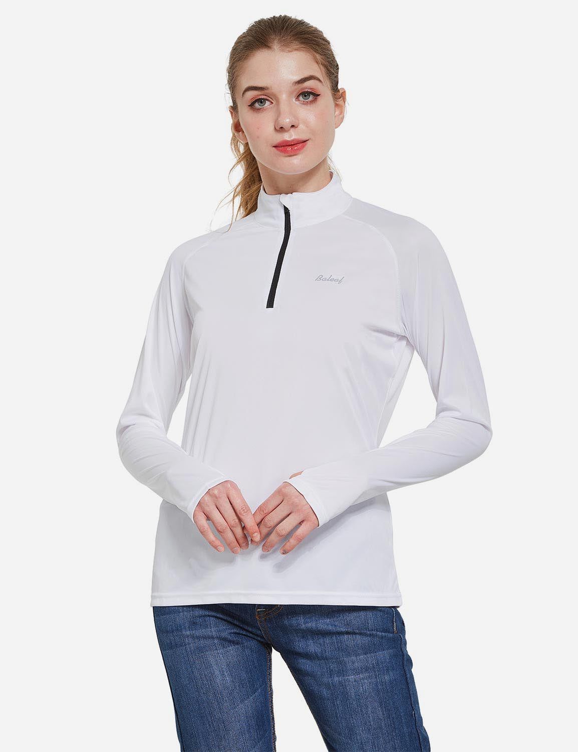 Baleaf Women's Collared Long Sleeved Pullover w Thumbholes
