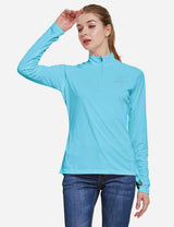 Baleaf Women's UP50+ Collared Long Sleeved Tshirt w Thumbholes aga065 Blue Side