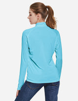 Baleaf Women's UP50+ Collared Long Sleeved Tshirt w Thumbholes aga065 Blue Back