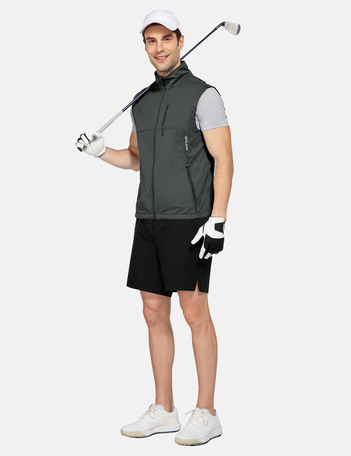 Baleaf Men's Lightweight Wind & Waterproof Pocketed Outdoor Vest aga100 Gray Full
