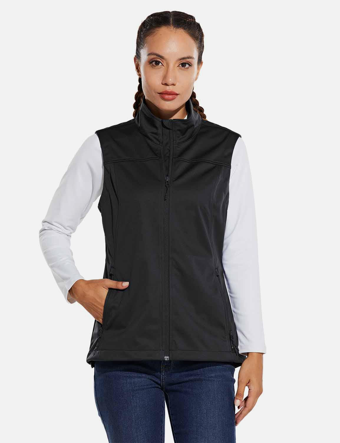 Baleaf Womens Windproof & Waterproof Sleeveless Vest w Full Zip Pocke aga106 Black Front