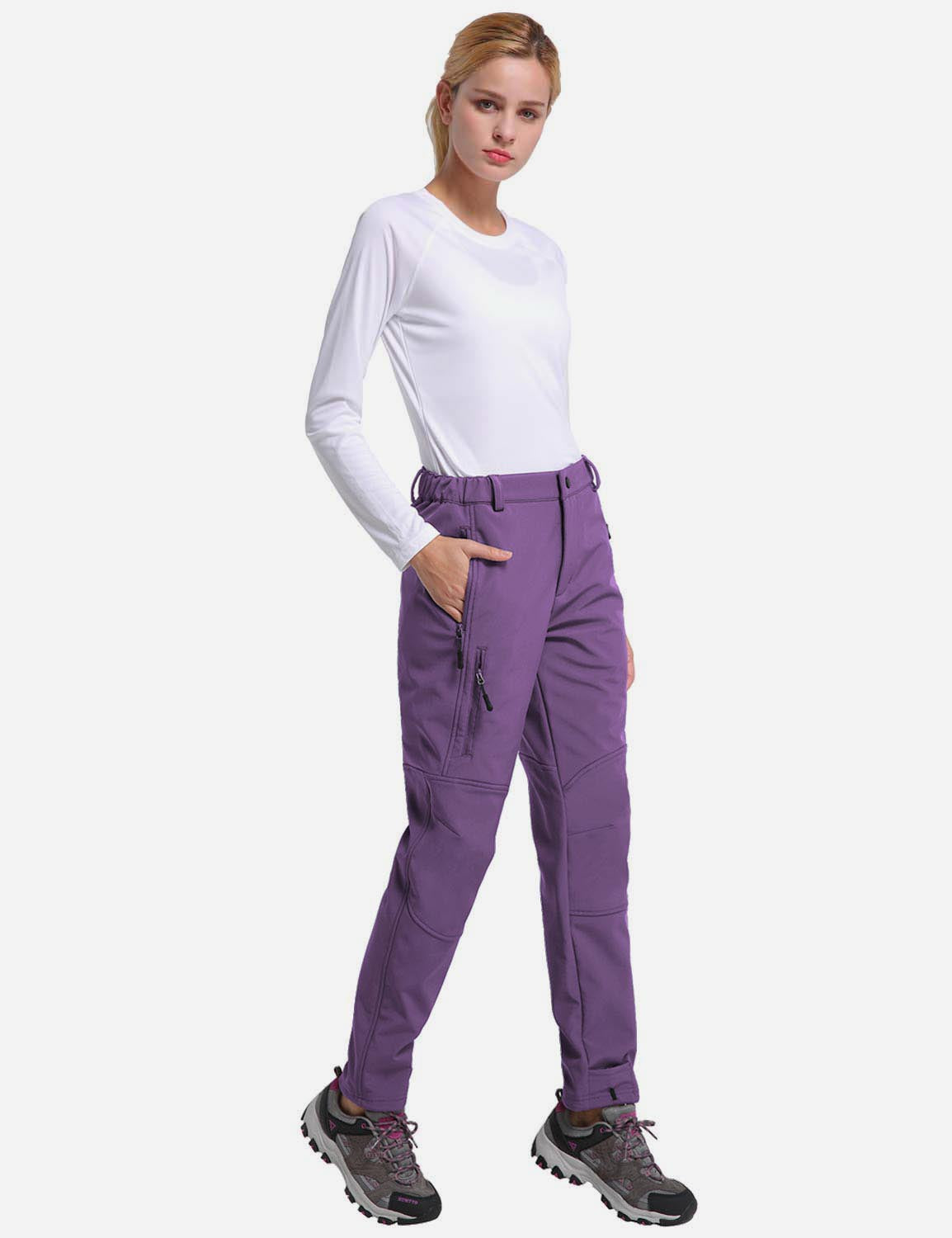 Baleaf Women's Fleece Wind- & Waterproof Moutaineering Outdoor Pants agb010 Purple Full