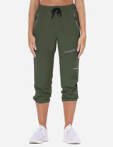 Baleaf Women's UPF50+ Adjustable Waist & Leg Outdoor Capris agb014 Army Green Front