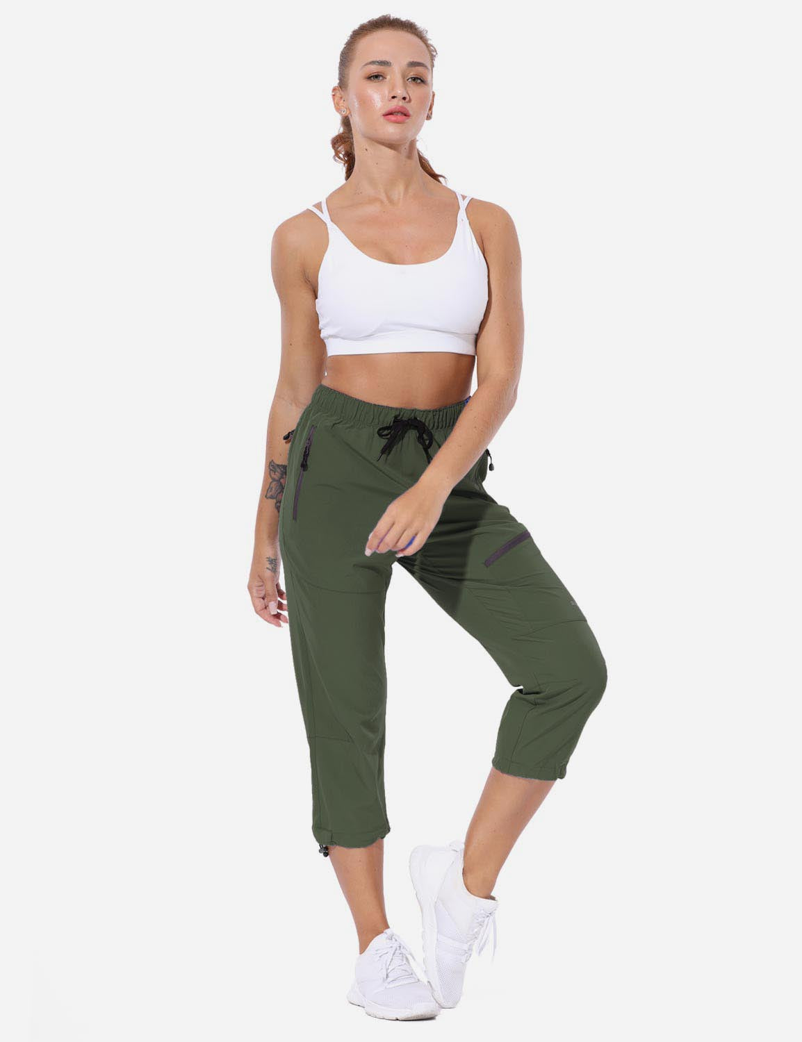 Baleaf Women's UPF50+ Adjustable Waist & Leg Outdoor Capris agb014 Army Green full