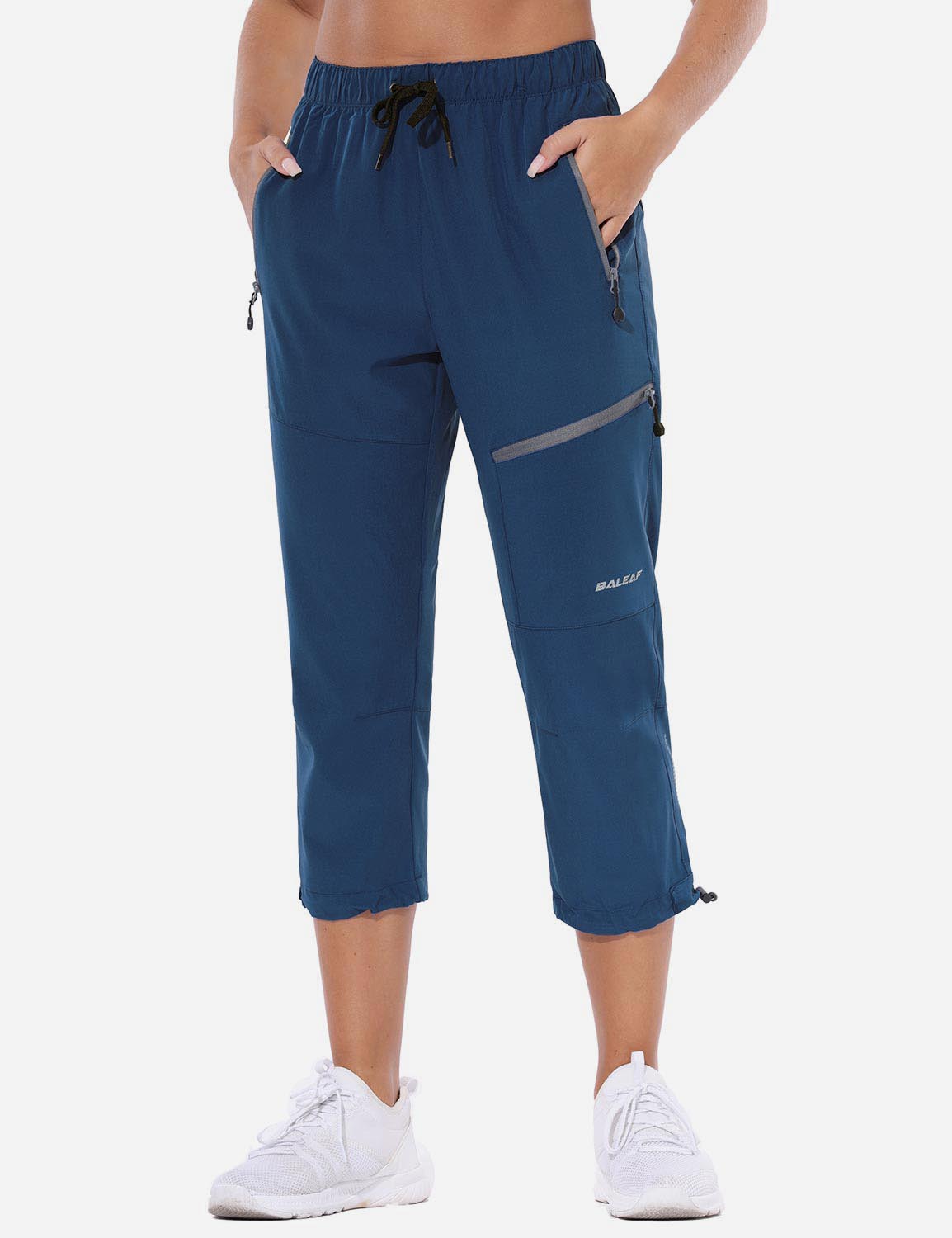 Baleaf Women's UPF50+ Adjustable Waist & Leg Outdoor Capris agb014 Navy Blue Side