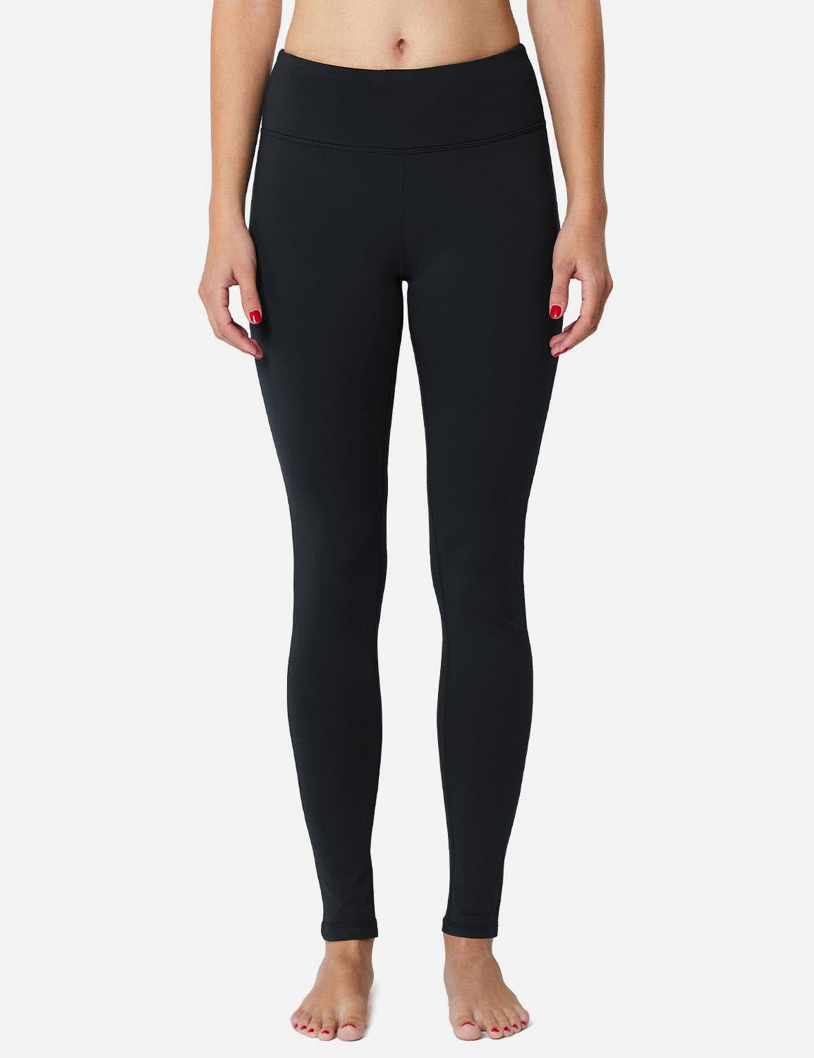 Baleaf Women's Mid-Rise Fleece Lined Basic Yoga & Workout Leggings abh018 Black Front
