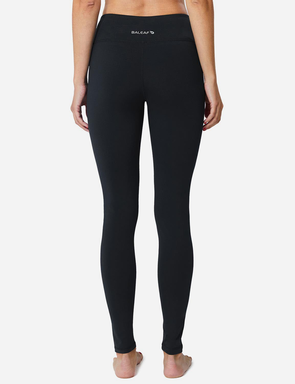 Baleaf Women's Mid-Rise Fleece Lined Basic Yoga & Workout Leggings abh018 Black Back
