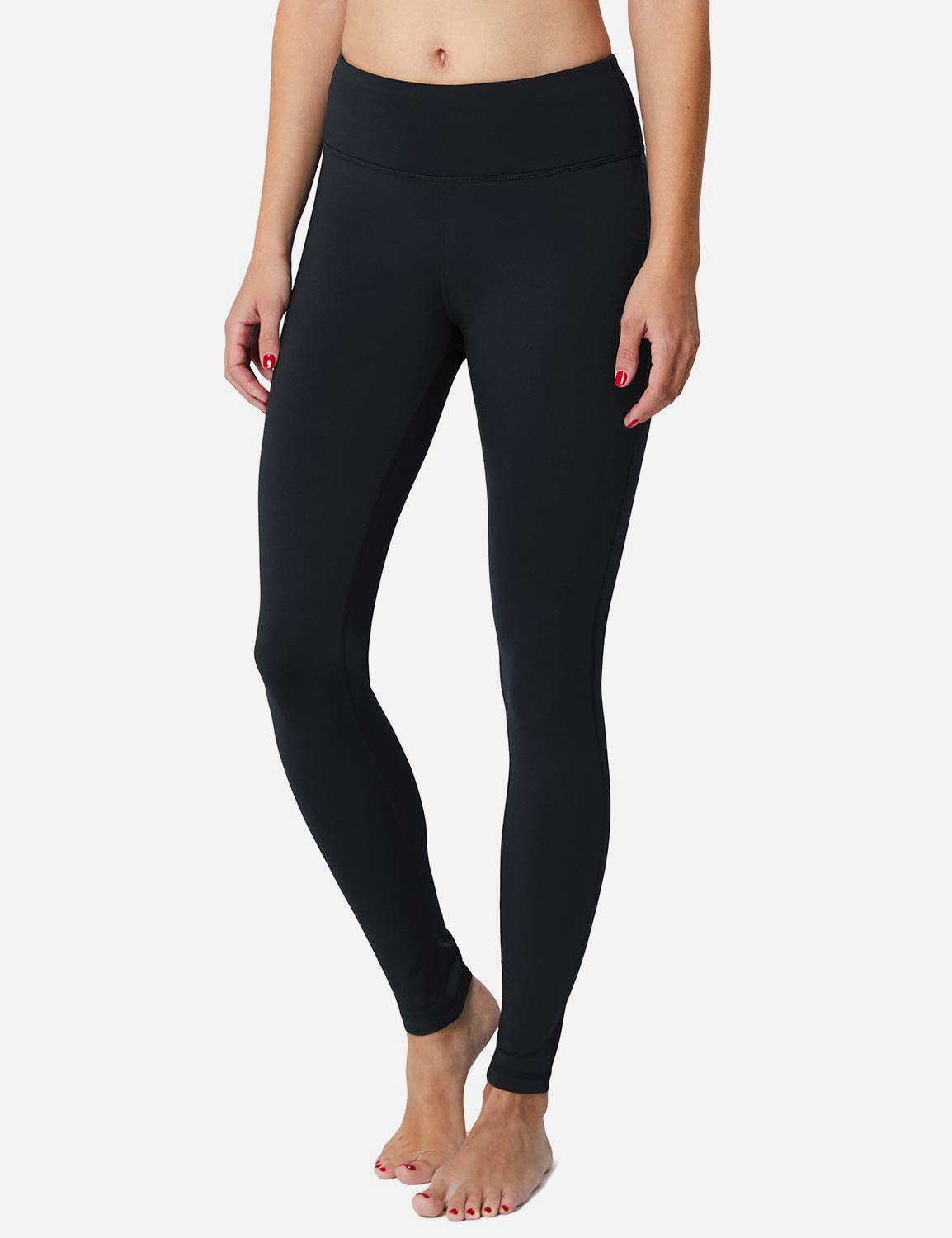 Baleaf Women's Mid-Rise Fleece Lined Basic Yoga & Workout Leggings abh018 Black Side