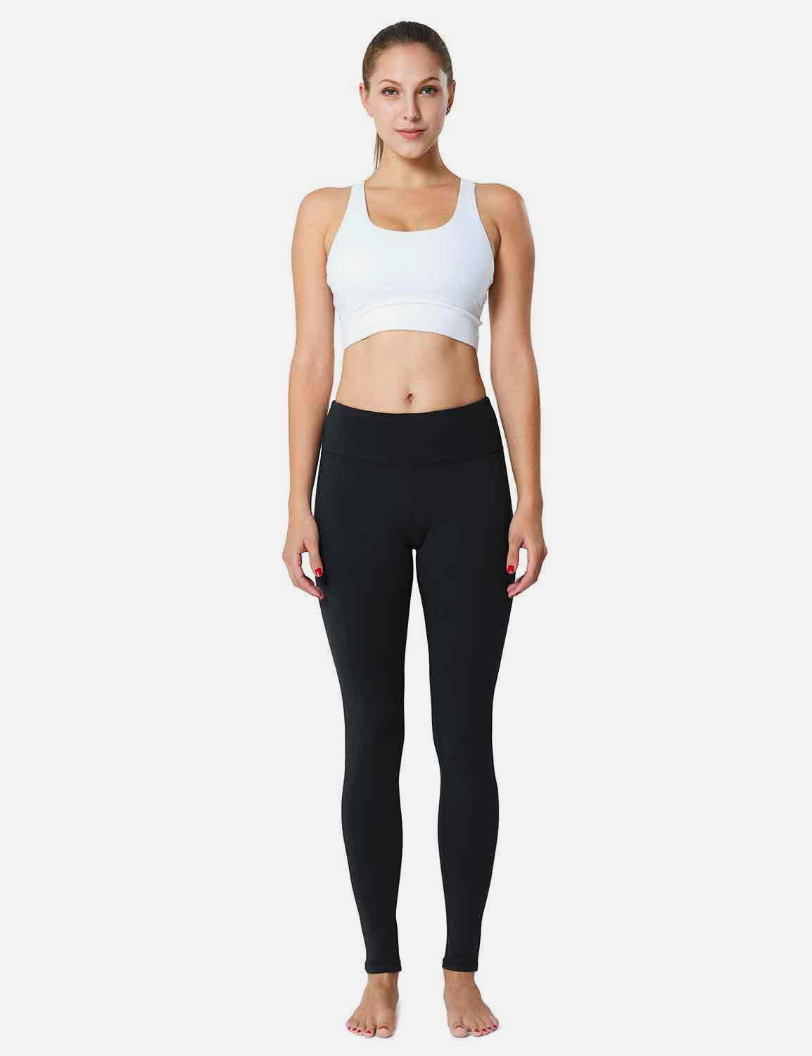Baleaf Women's Mid-Rise Fleece Lined Basic Yoga & Workout Leggings abh018 Black Full
