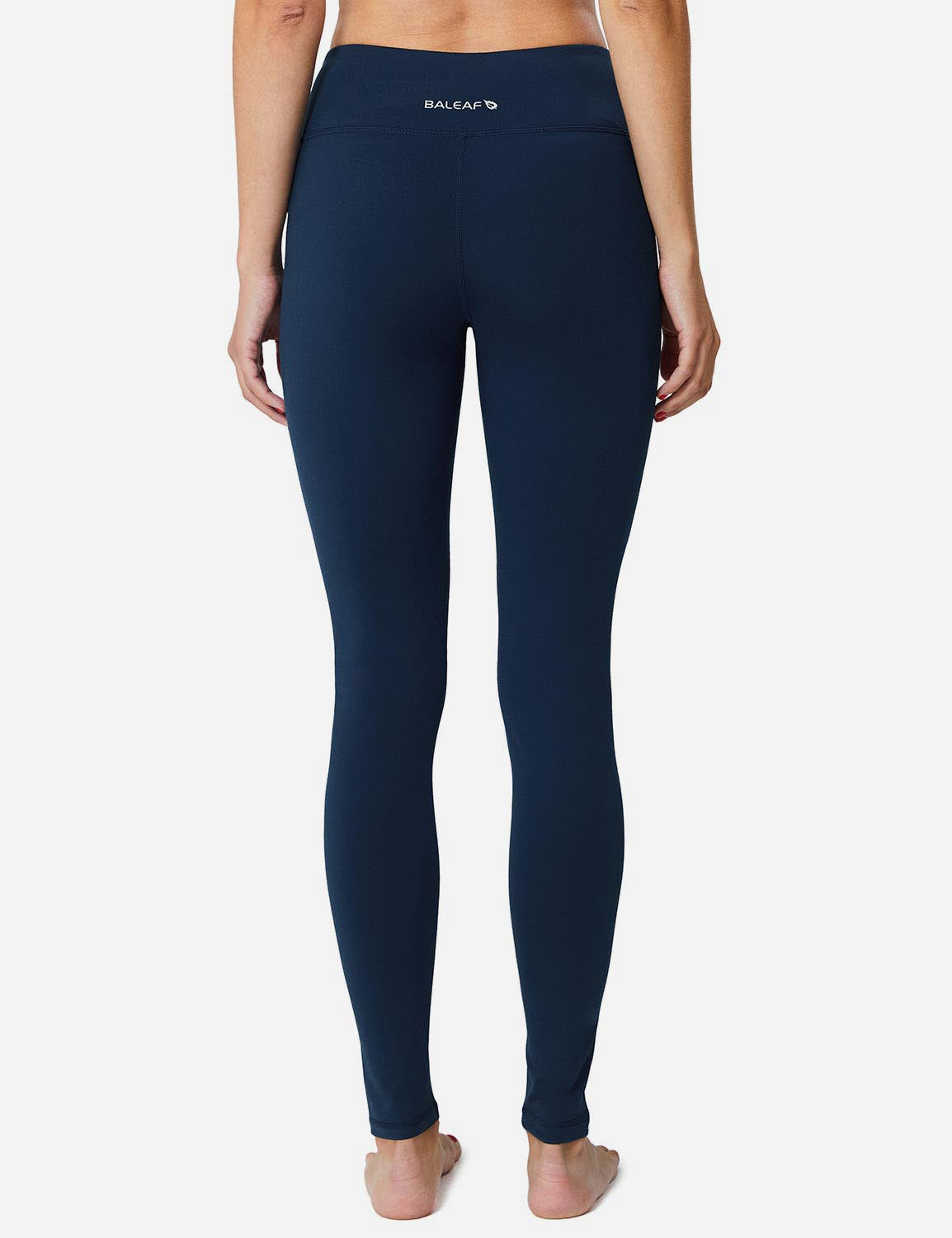 Baleaf Women's Mid-Rise Fleece Lined Basic Yoga & Workout Leggings abh018 Dark Blue Back