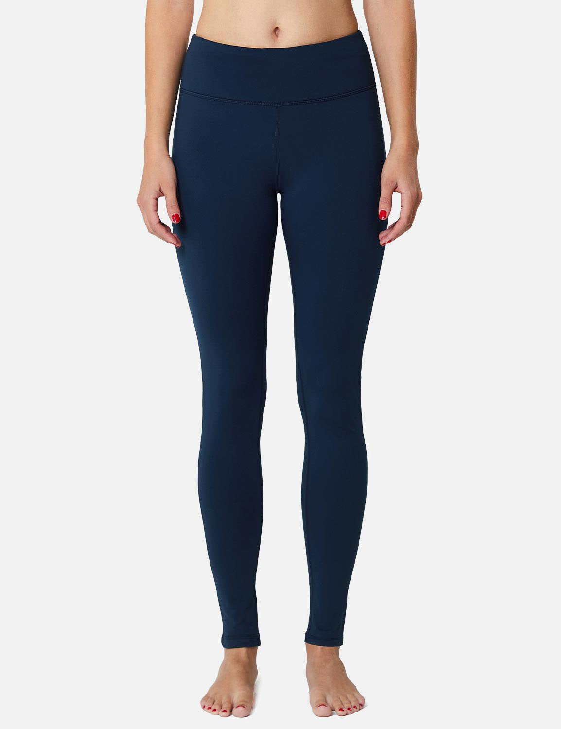 Baleaf Women's Mid-Rise Fleece Lined Basic Yoga & Workout Leggings abh018 Dark Blue Front