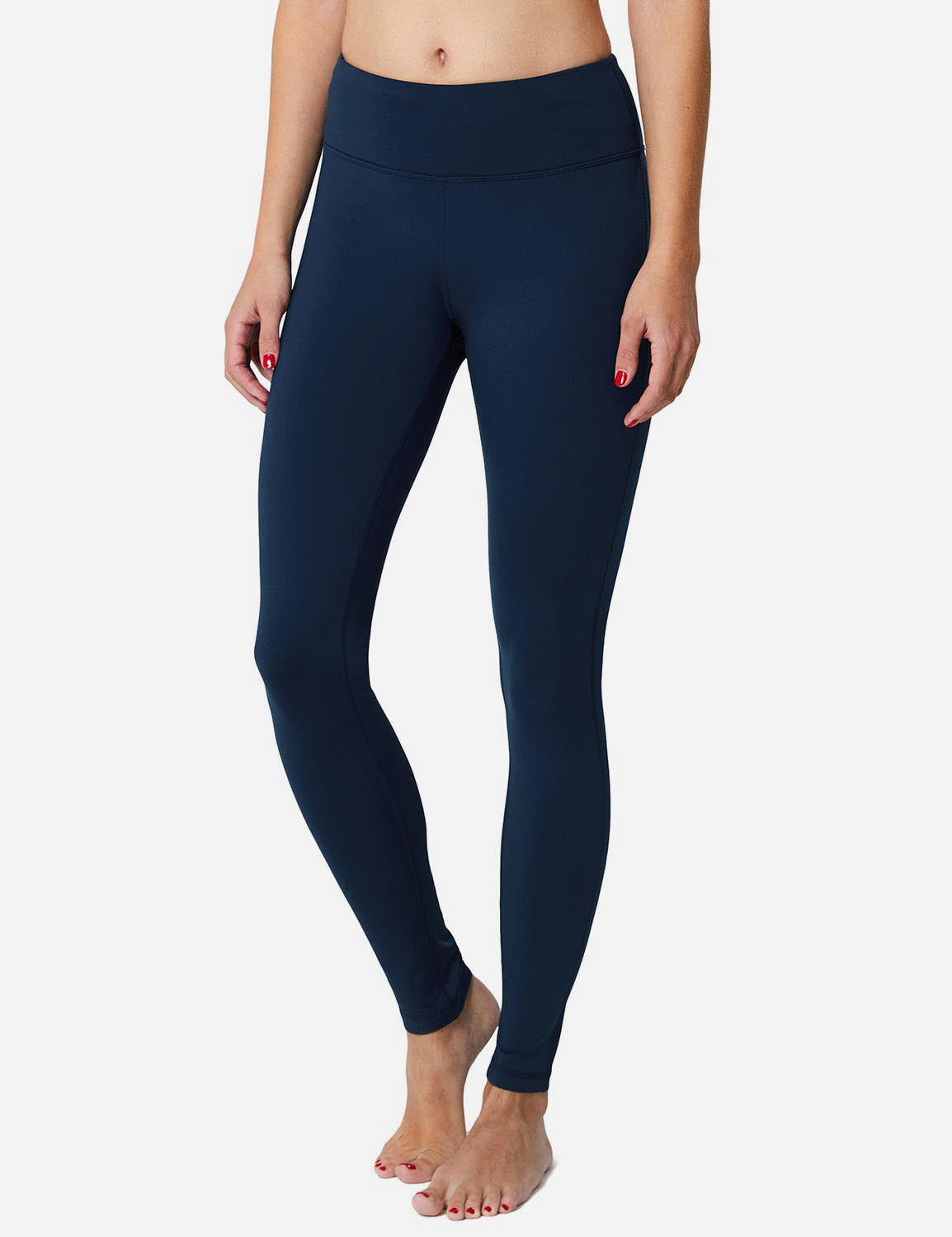 Baleaf Women's Mid-Rise Fleece Lined Basic Yoga & Workout Leggings abh018 Dark Blue Side