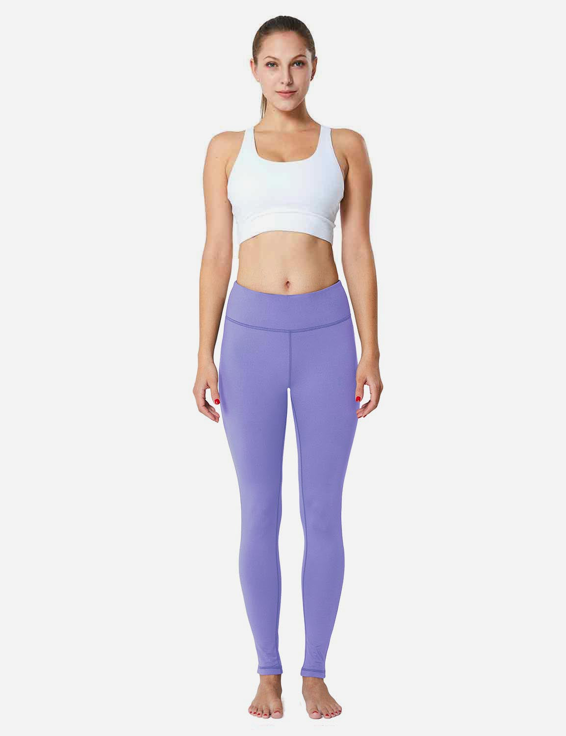 Baleaf Women's Mid-Rise Fleece Lined Basic Yoga & Workout Leggings abh018 Paisley-Purple Full
