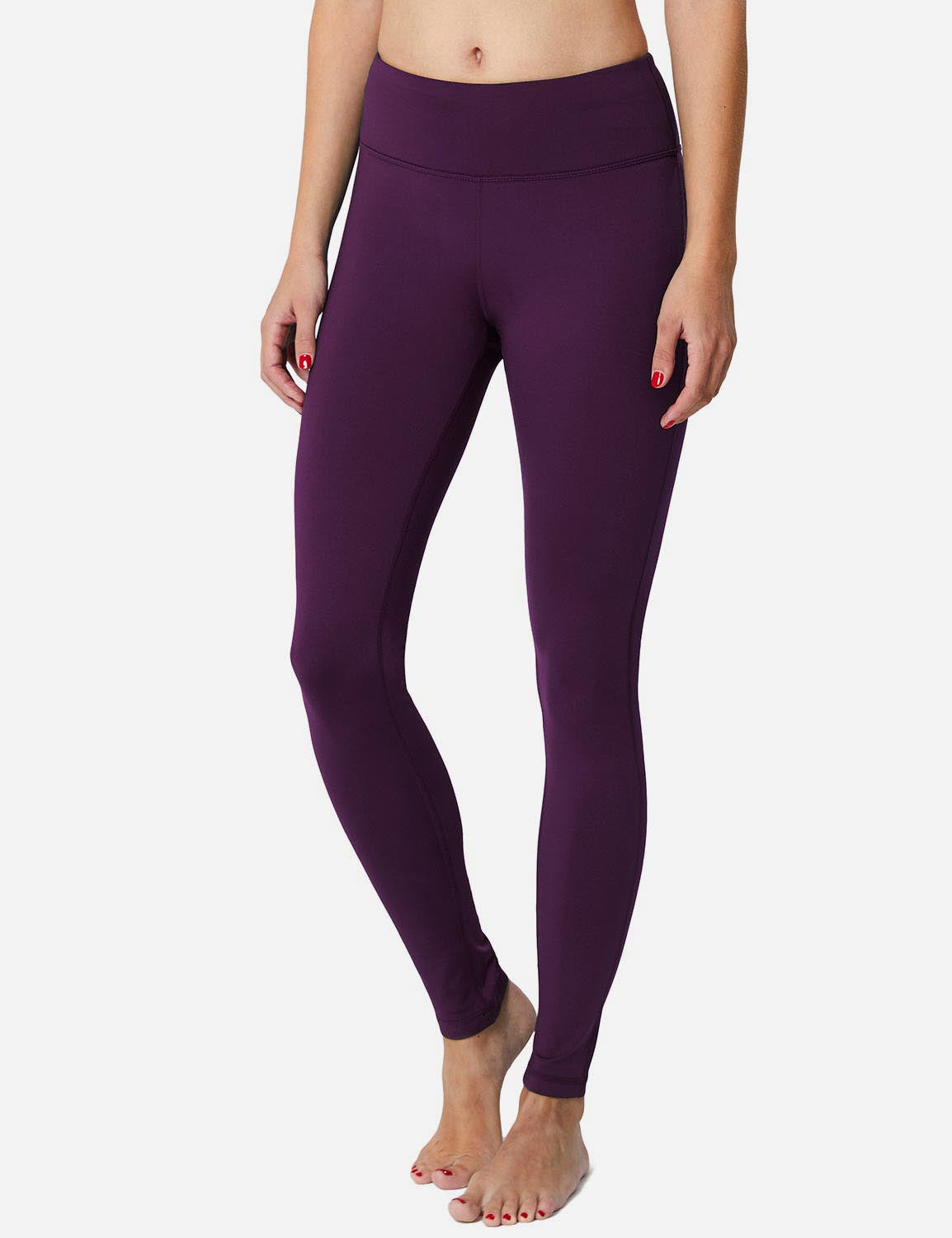 Baleaf Women's Mid-Rise Fleece Lined Basic Yoga & Workout Leggings abh018 Purple Side