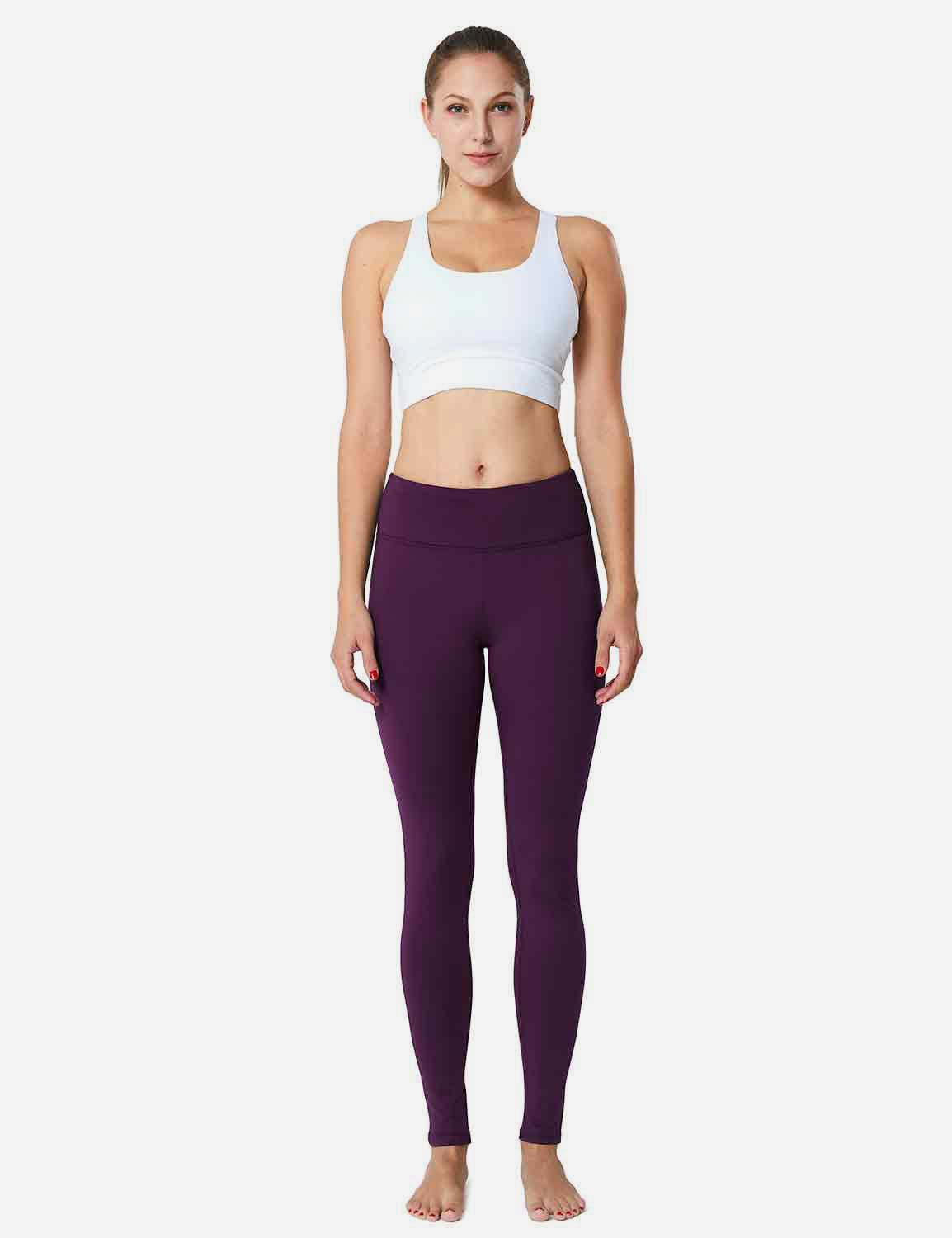 Baleaf Women's Mid-Rise Fleece Lined Basic Yoga & Workout Leggings abh018 Purple Full