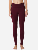 Baleaf Women's Mid-Rise Fleece Lined Basic Yoga & Workout Leggings abh018 Wine Red Front