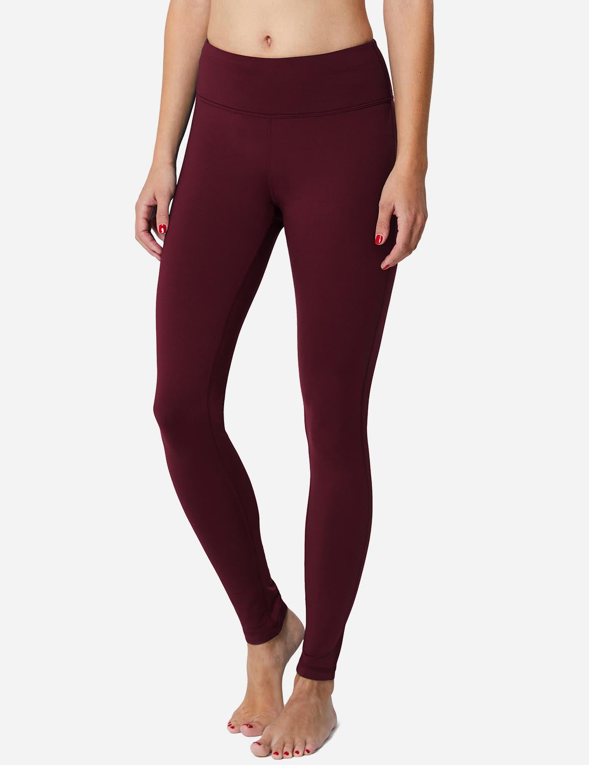 Baleaf Women's Mid-Rise Fleece Lined Basic Yoga & Workout Leggings abh018 Wine Red Side