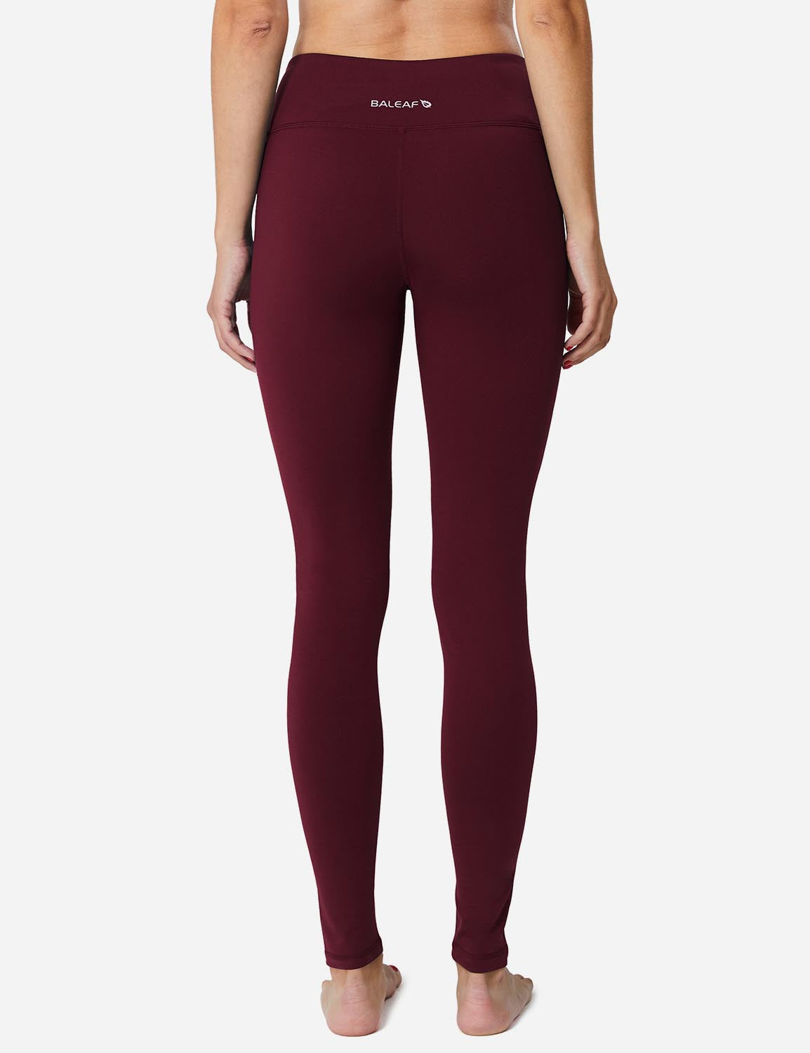 Baleaf Women's Mid-Rise Fleece Lined Basic Yoga & Workout Leggings abh018 Wine Red Back