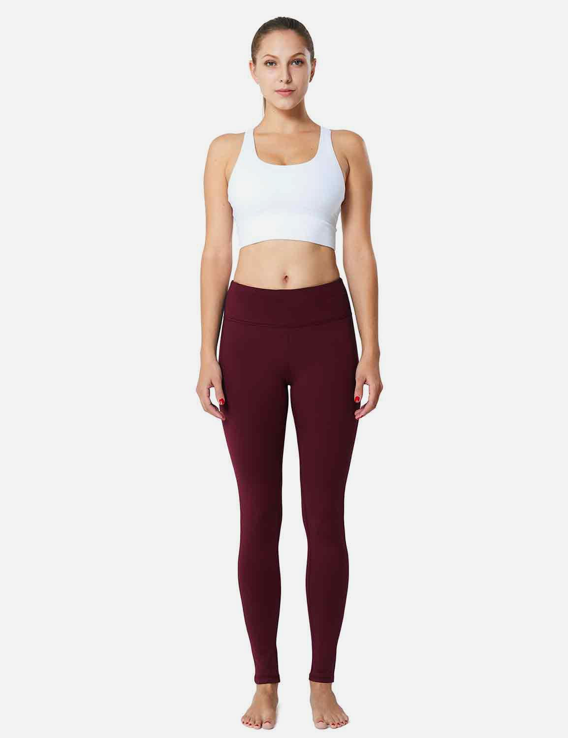 Baleaf Women's Mid-Rise Fleece Lined Basic Yoga & Workout Leggings abh018 Wine Red Full