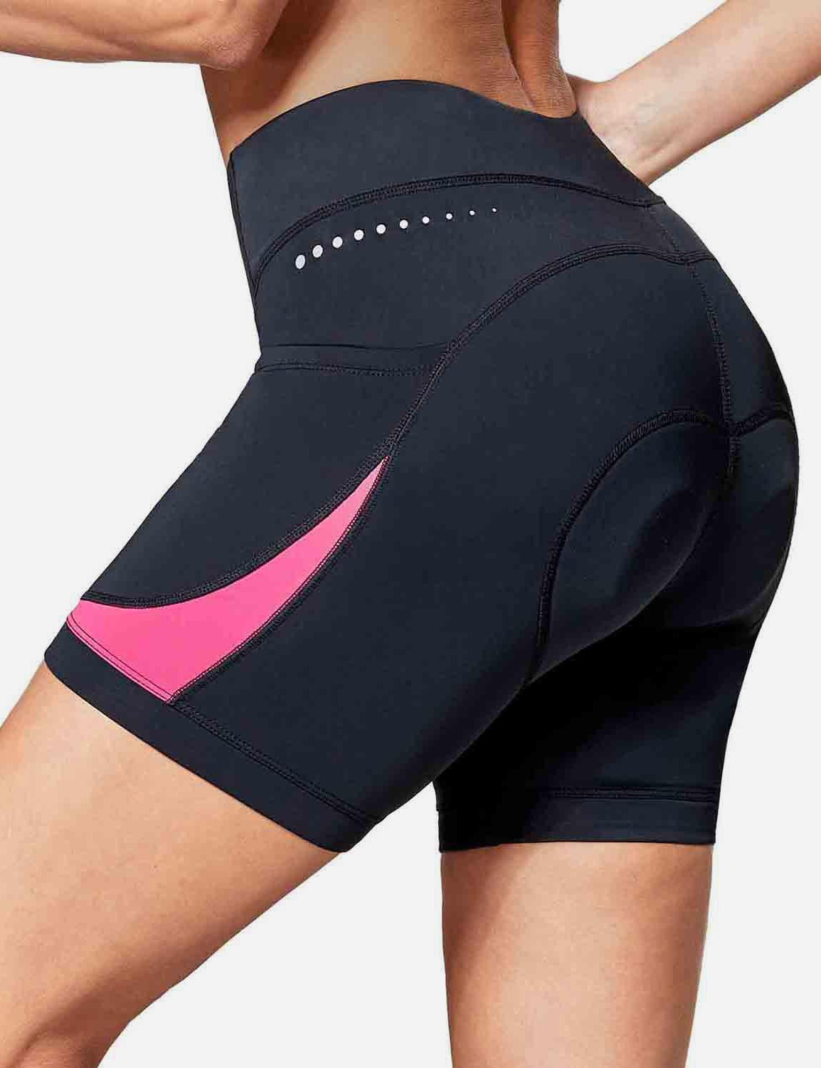 Baleaf Women's UPF 50+ 4D Padded Pockets Bike Shorts Hot Pink Back
