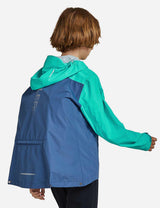 Baleaf Kid's Waterproof Outdoor Hooded Cycling Rain Jacket cai037 Navy/Green Back Detail
