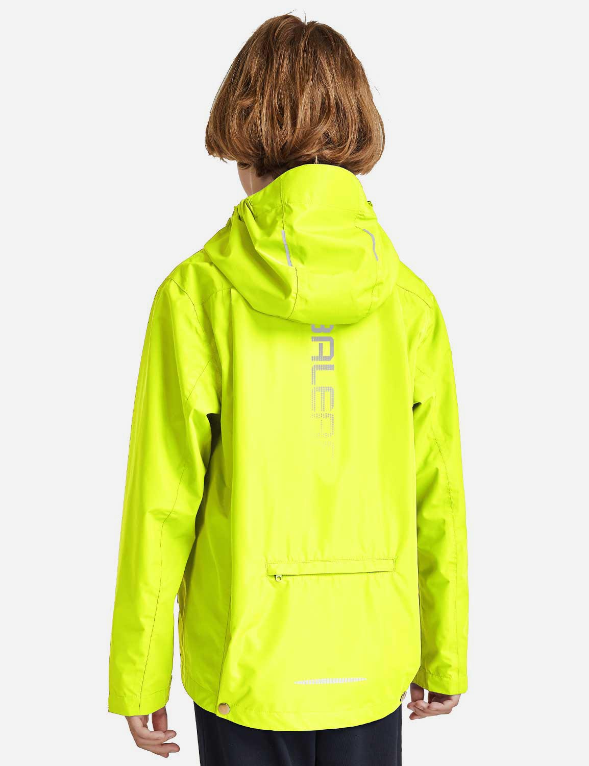 Baleaf Kid's Waterproof Outdoor Hooded Cycling Rain Jacket cai037 Yellow Back