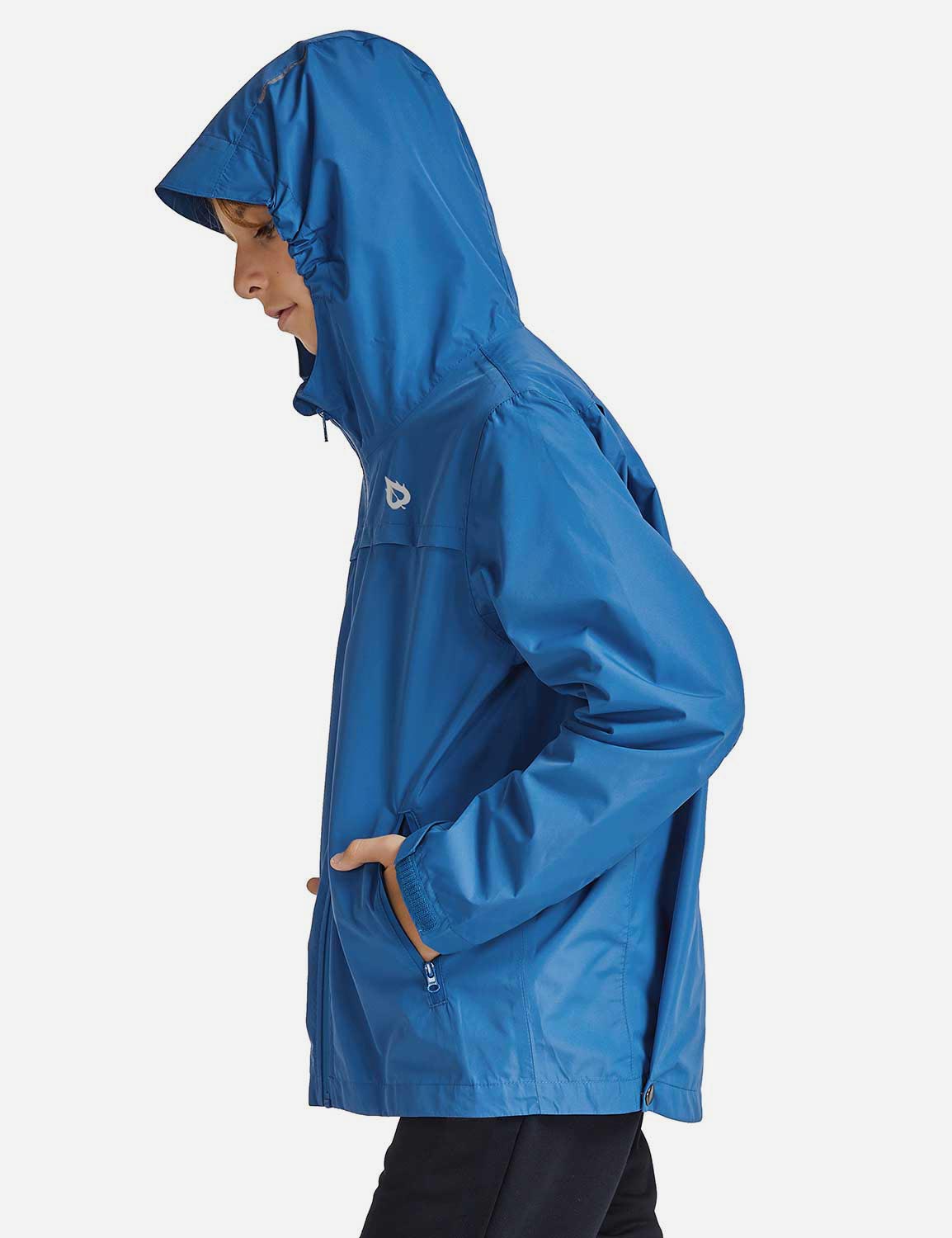 Baleaf Kid's Waterproof Outdoor Hooded Cycling Rain Jacket cai037 Princess Blue Side