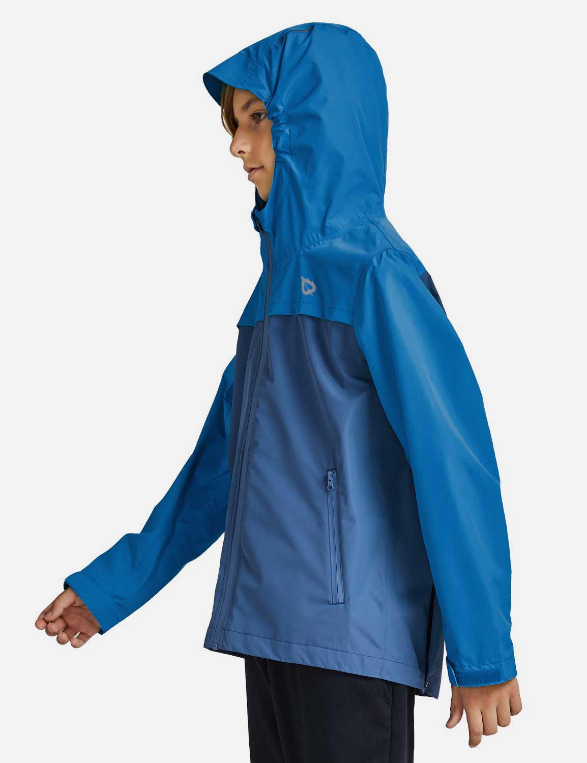 Baleaf Kid's Waterproof Outdoor Hooded Cycling Rain Jacket cai037 Navy/Blue Side