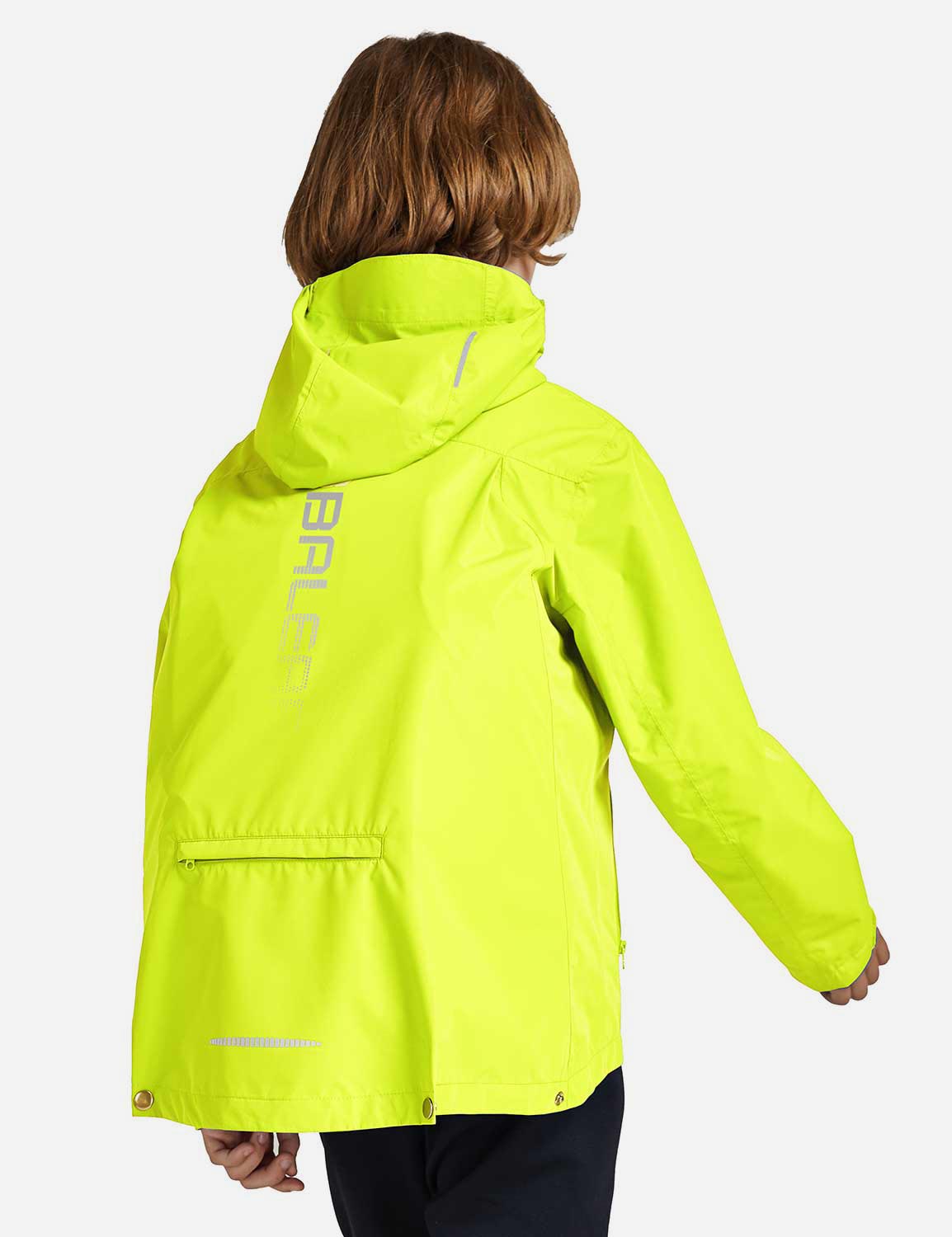 Baleaf Kid's Waterproof Outdoor Hooded Cycling Rain Jacket cai037 Yellow Back Detail
