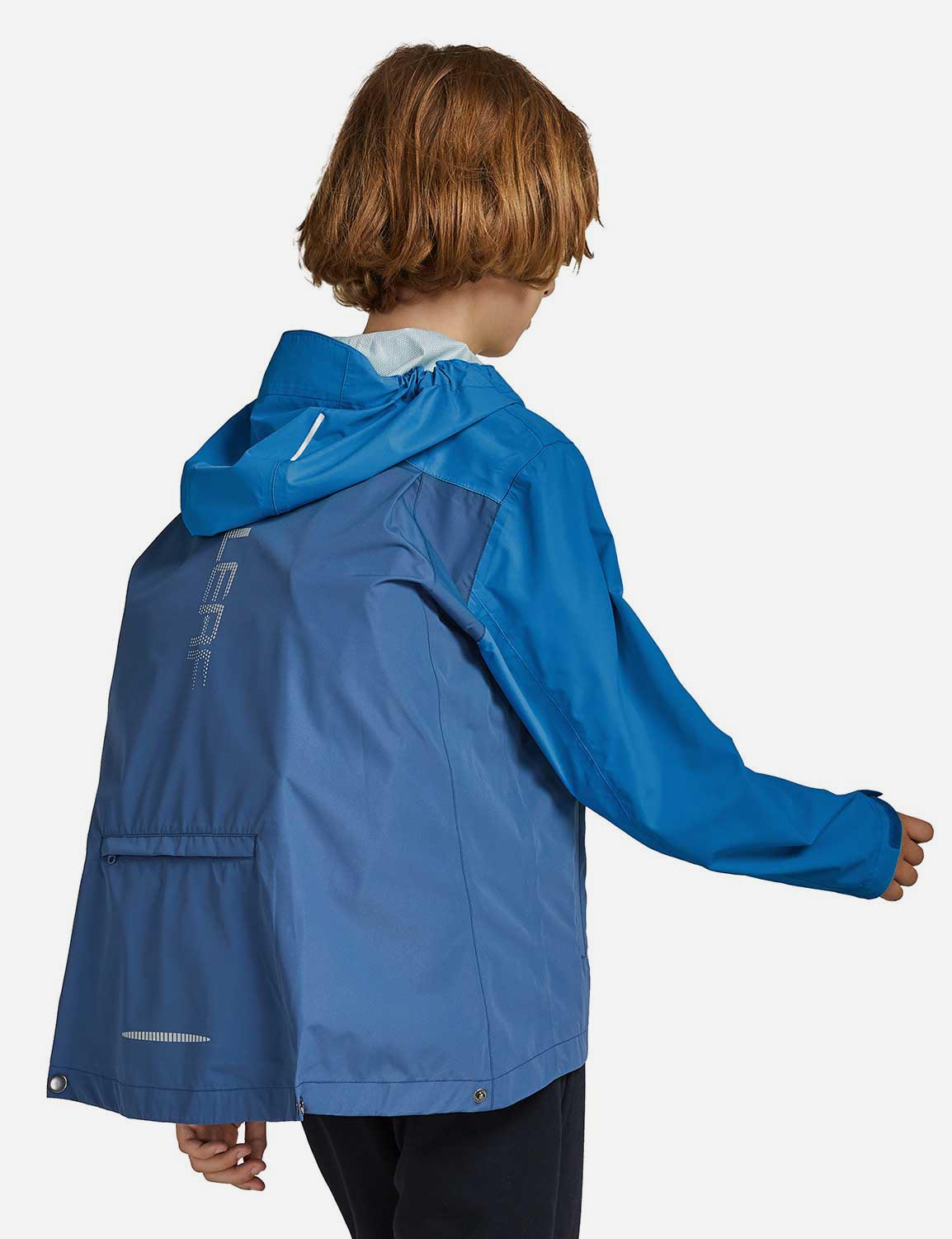 Baleaf Kid's Waterproof Outdoor Hooded Cycling Rain Jacket cai037 Navy/Blue Back Detail