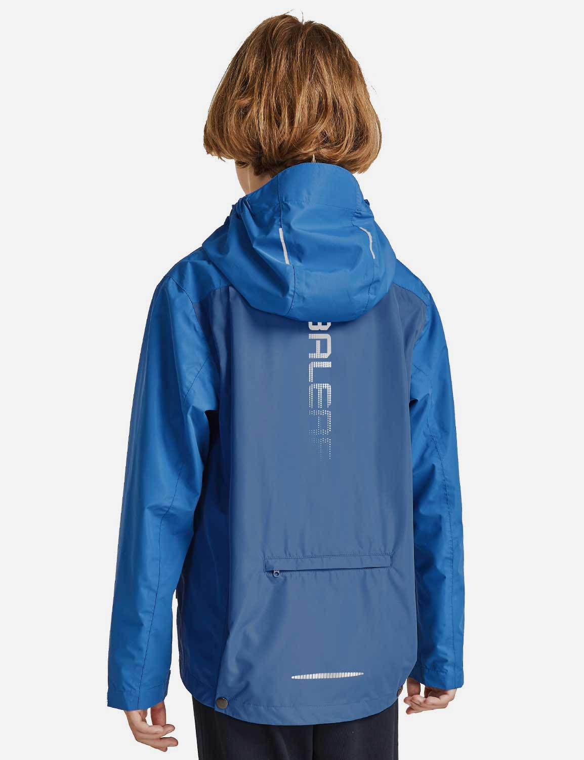 Baleaf Kid's Waterproof Outdoor Hooded Cycling Rain Jacket cai037 Navy/Blue Back