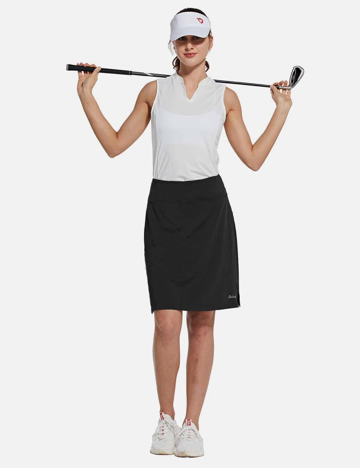 Baleaf Womens UPF50+ 2-in-1 Knee-Length Golf Skorts w Mesh Lining cbd002 Black Full