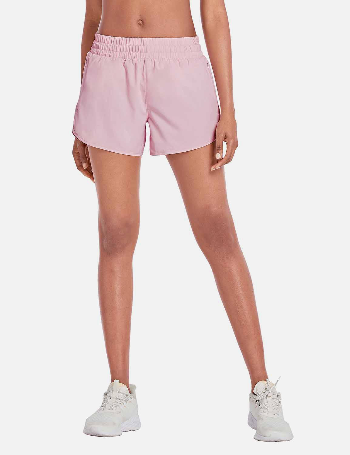BALEAF Women's 4" 2-in-1 Elastic Waistband Pocketed Athletic Shorts cbd022 Pink Front