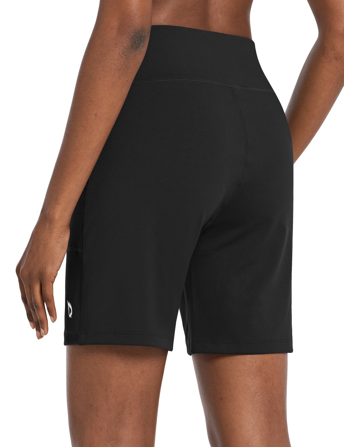 Baleaf Women's High Rise Athletic Relaxed Fit Pocketed Shorts Black Back
