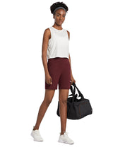 Baleaf Women's High Rise Athletic Relaxed Fit Pocketed Shorts Chocolate Truffle Full
