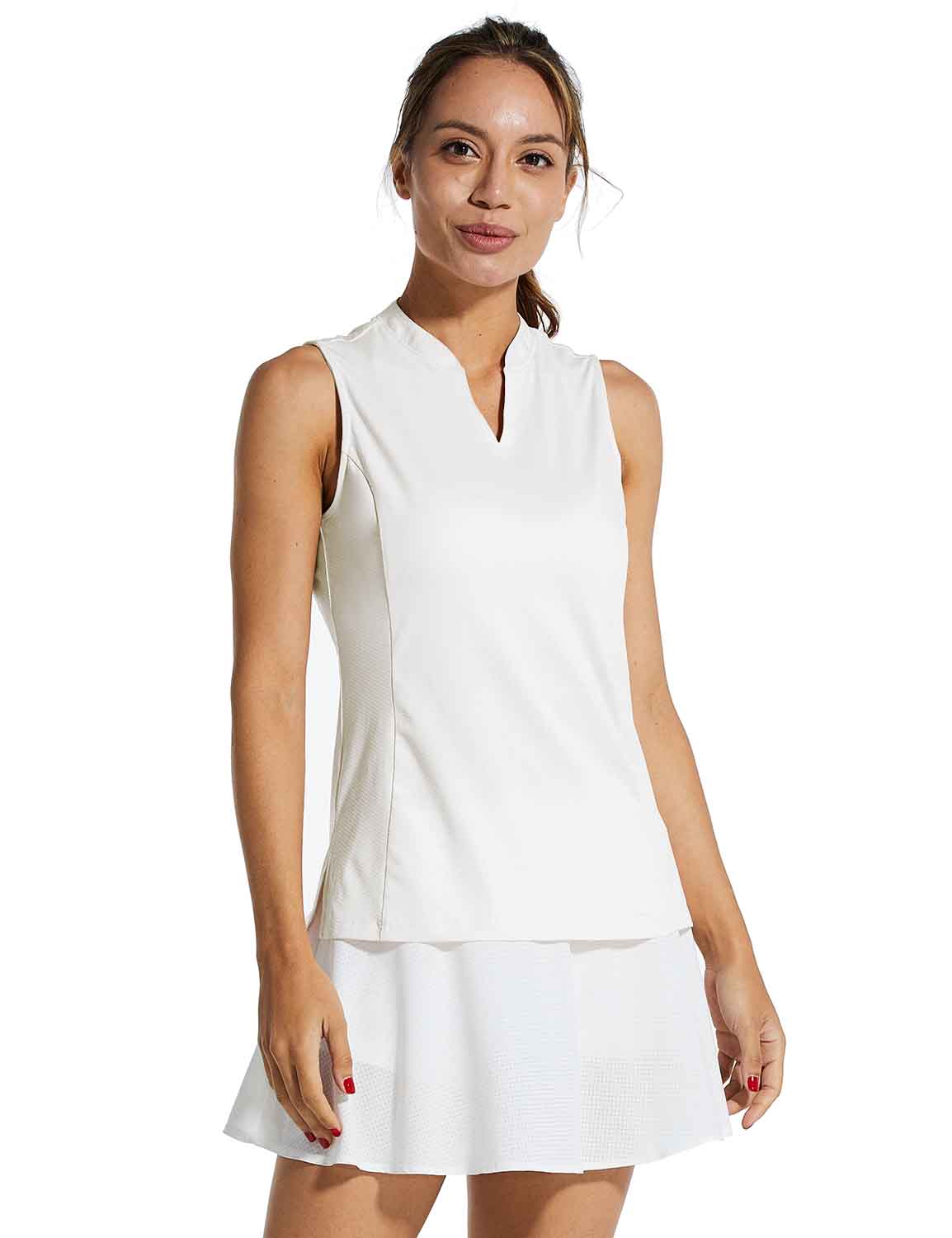 Baleaf Womens UPF40+ Quick-Dry Collarless V Neck Tank Top cfa002 Lucent White Main