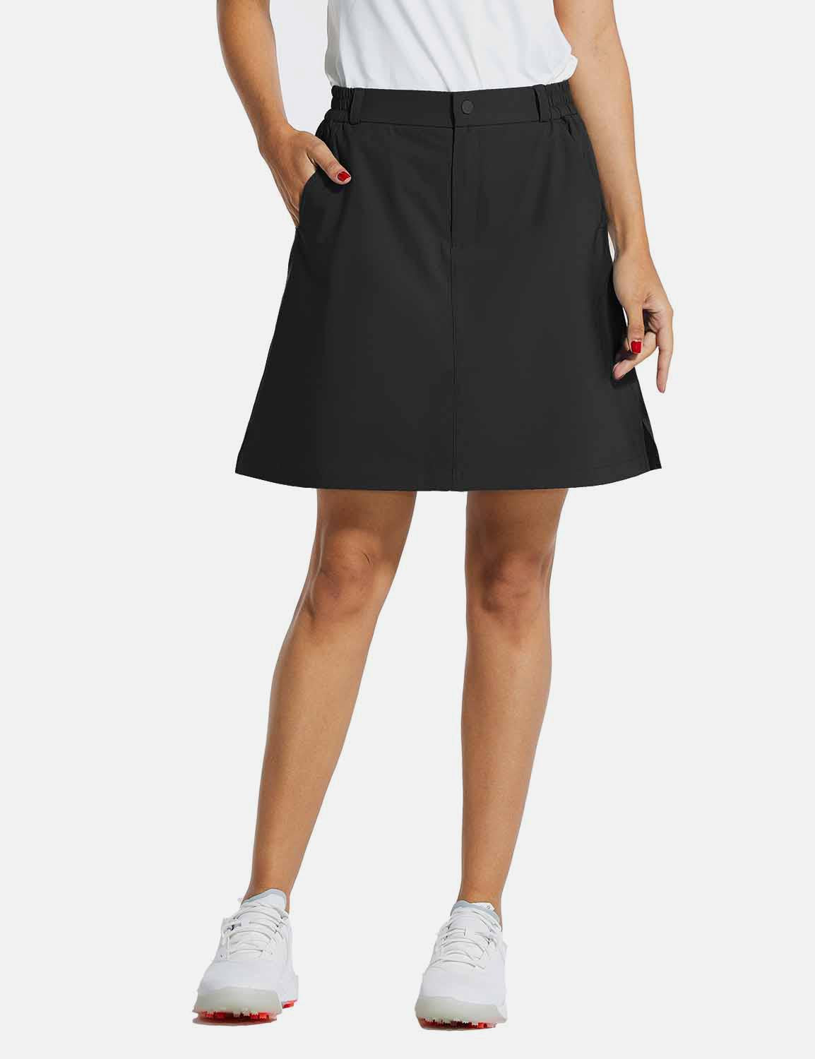 Baleaf Womens UPF 50+ High Rise Waterproof Flared Skirt w Zippered Pocket cga003 Black Front