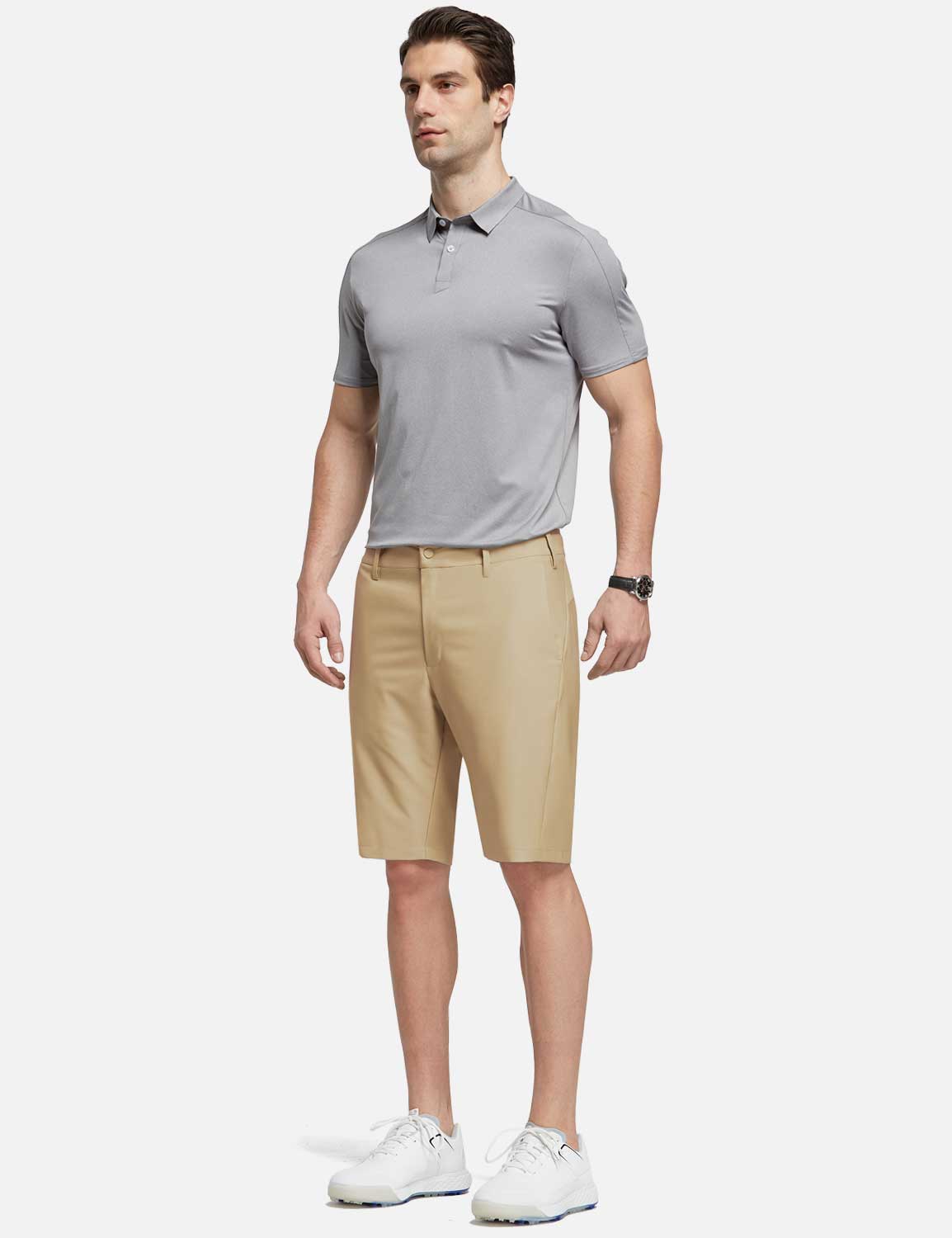 Baleaf Men's 10' UPF 50+ Lightweight Golf Shorts w Zipper Pockets cga005 Khaki Full