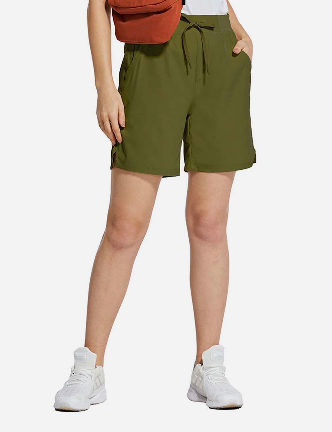 Baleaf Womens UPF50+ 7'' Hiking Stretchy Pocketed Shorts cga006 Olive Branch Front